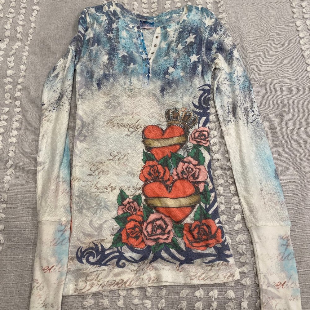 BEAUTIFUL! ANKH ~Multi-color 100%Cotton Blend Long Sleeve Tunic/Top~Sz.S ~USA